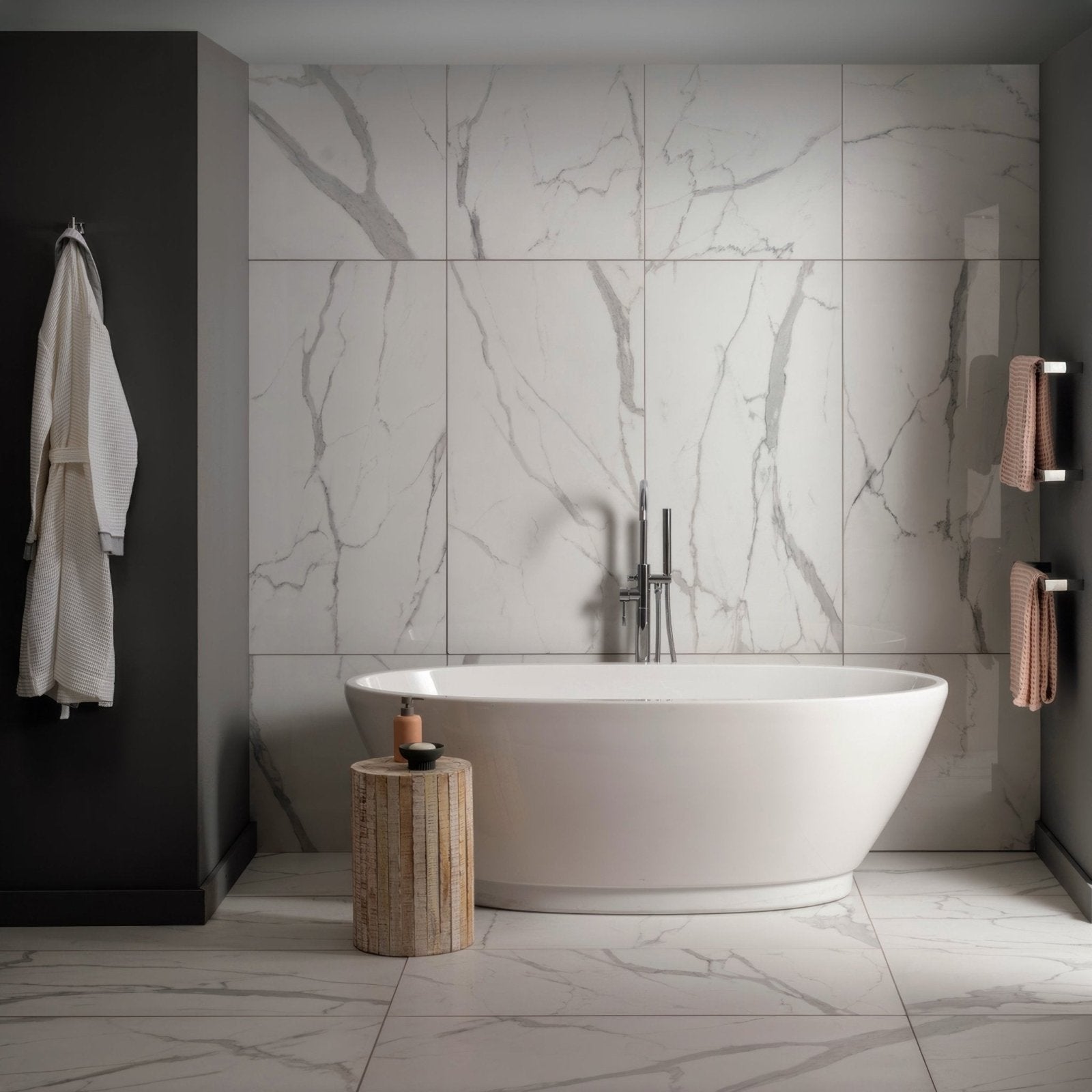 Statuario Nuovo 120x60cm in a bathroom setting
