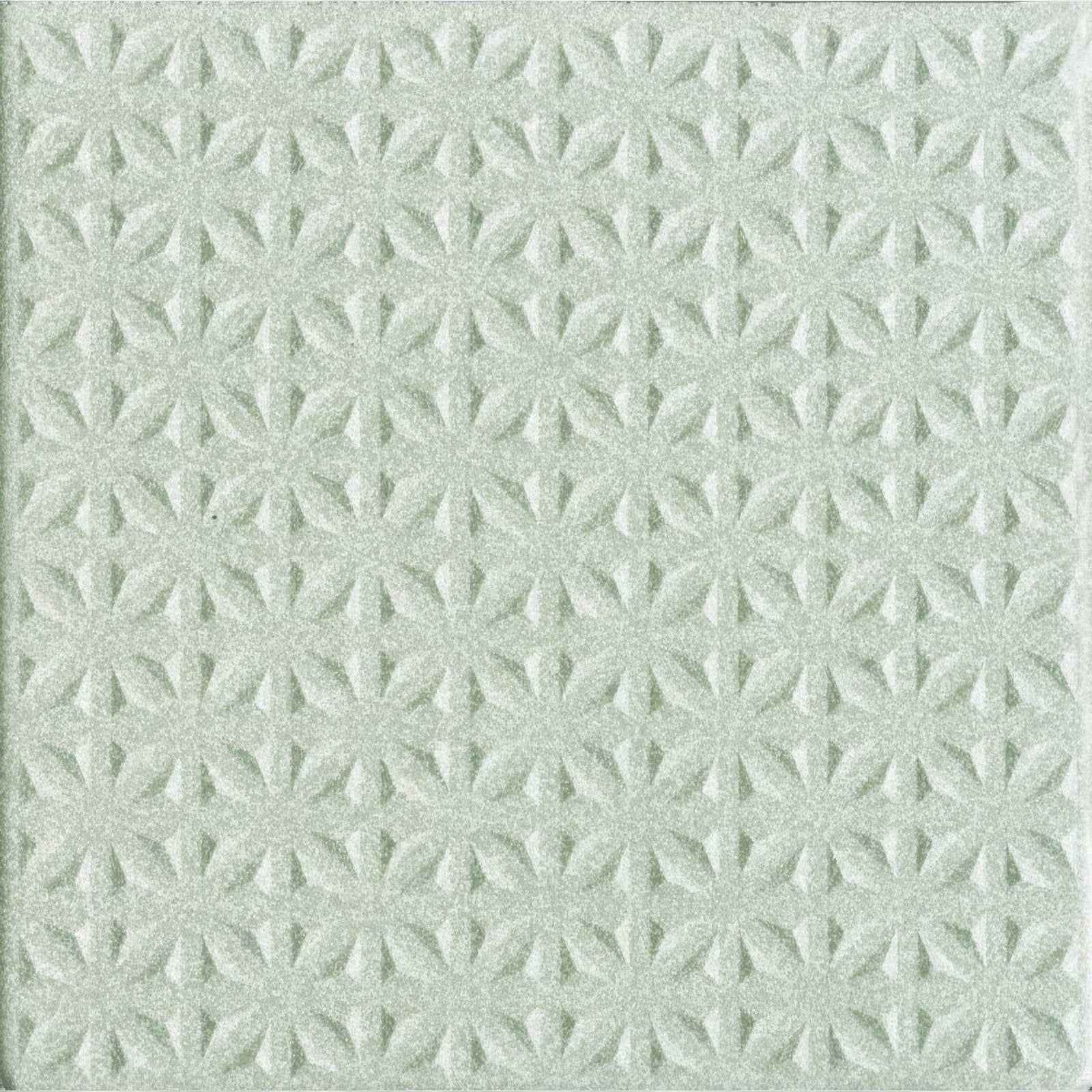 Steel grey tetra quarry tile 300x300x9mm in light green with textured embossed starburst pattern