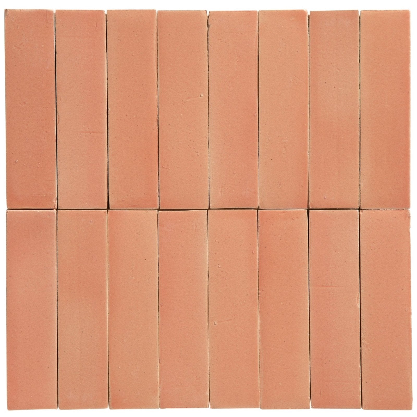 Terracotta-colored rectangular stone glaze ceramic blossom gloss brick tiles arranged in a neat grid pattern