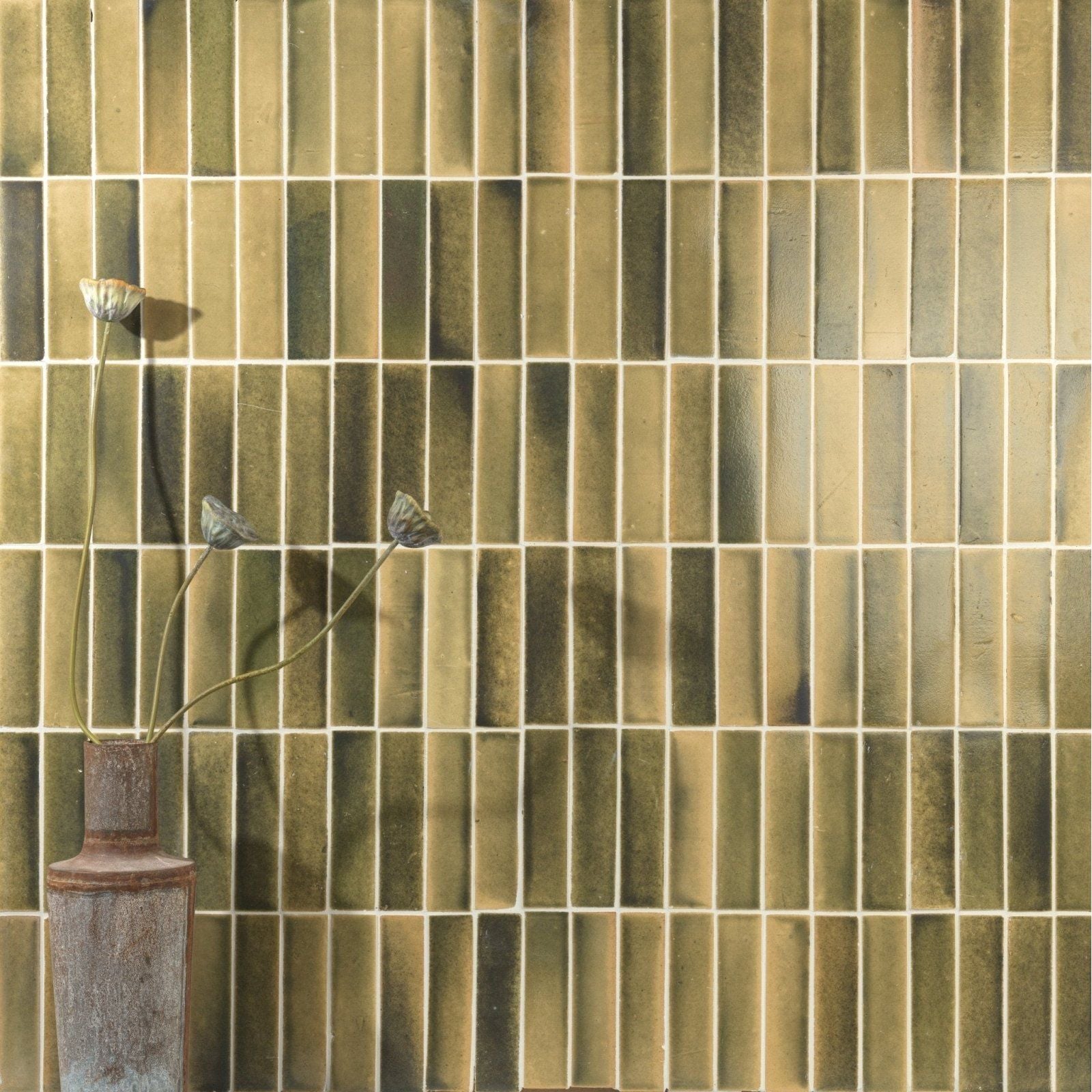 Stone Glaze Ceramic Lemongrass Gloss Brick olive-green glazed brick tiles, detail