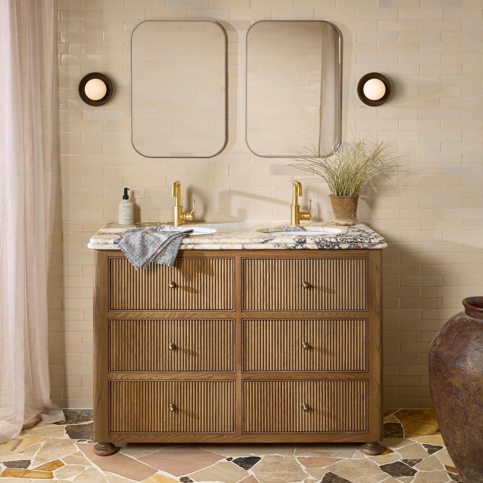 Stone Glaze Ceramic Linen Gloss Brick cream glazed brick tiles in a bathroom