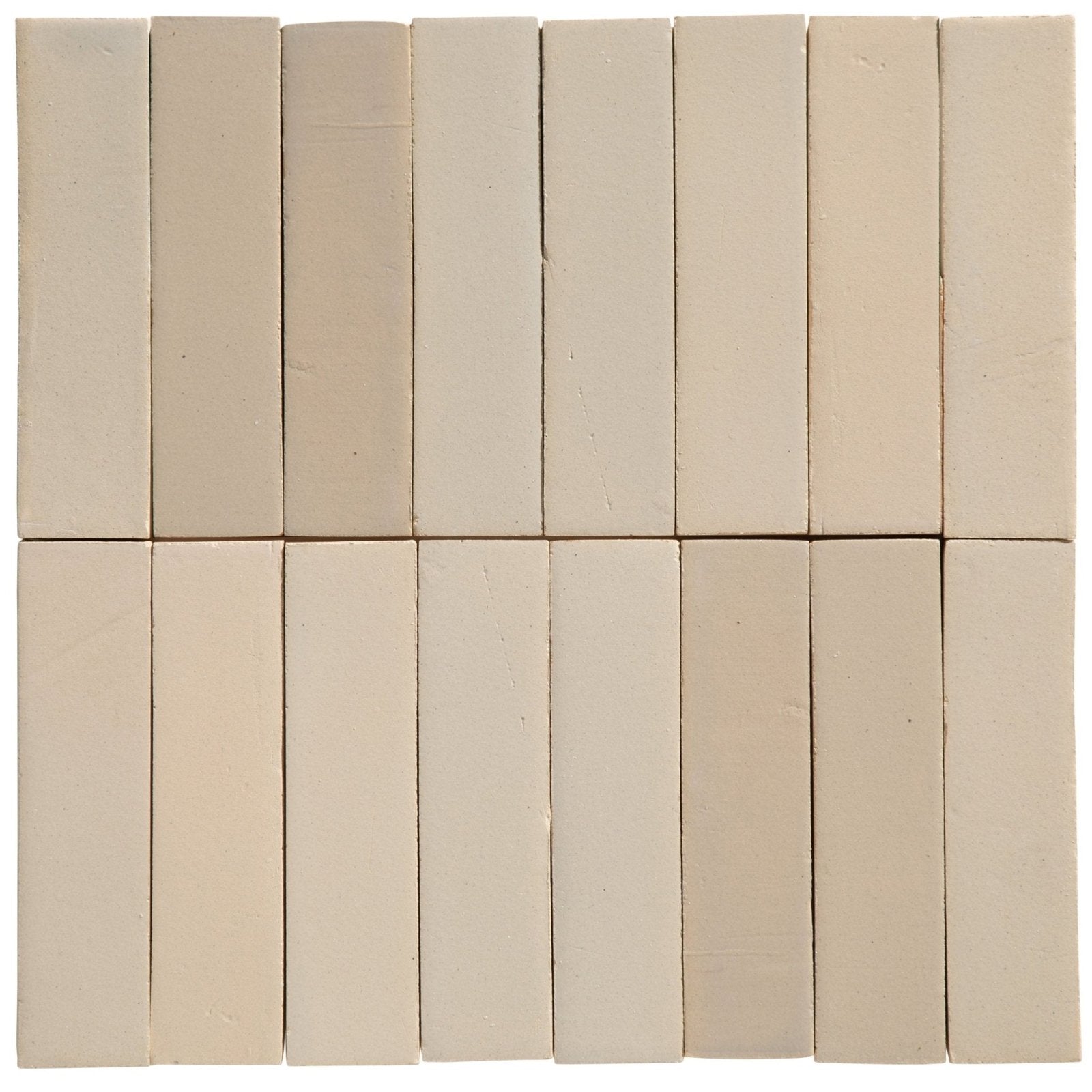 Beige rectangular stone glaze ceramic linen gloss brick tiles arranged in a neat grid pattern