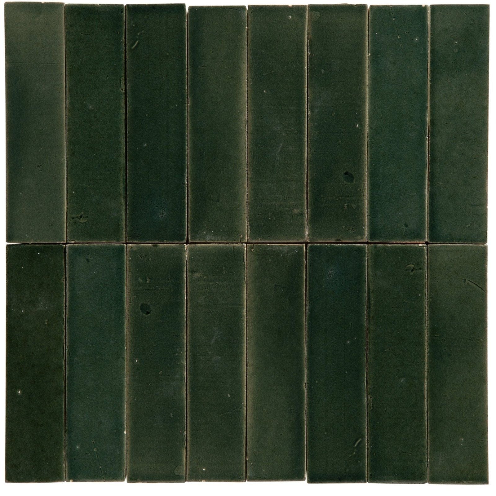 Dark green rectangular stone glaze ceramic petrol green gloss brick tiles arranged in a grid pattern
