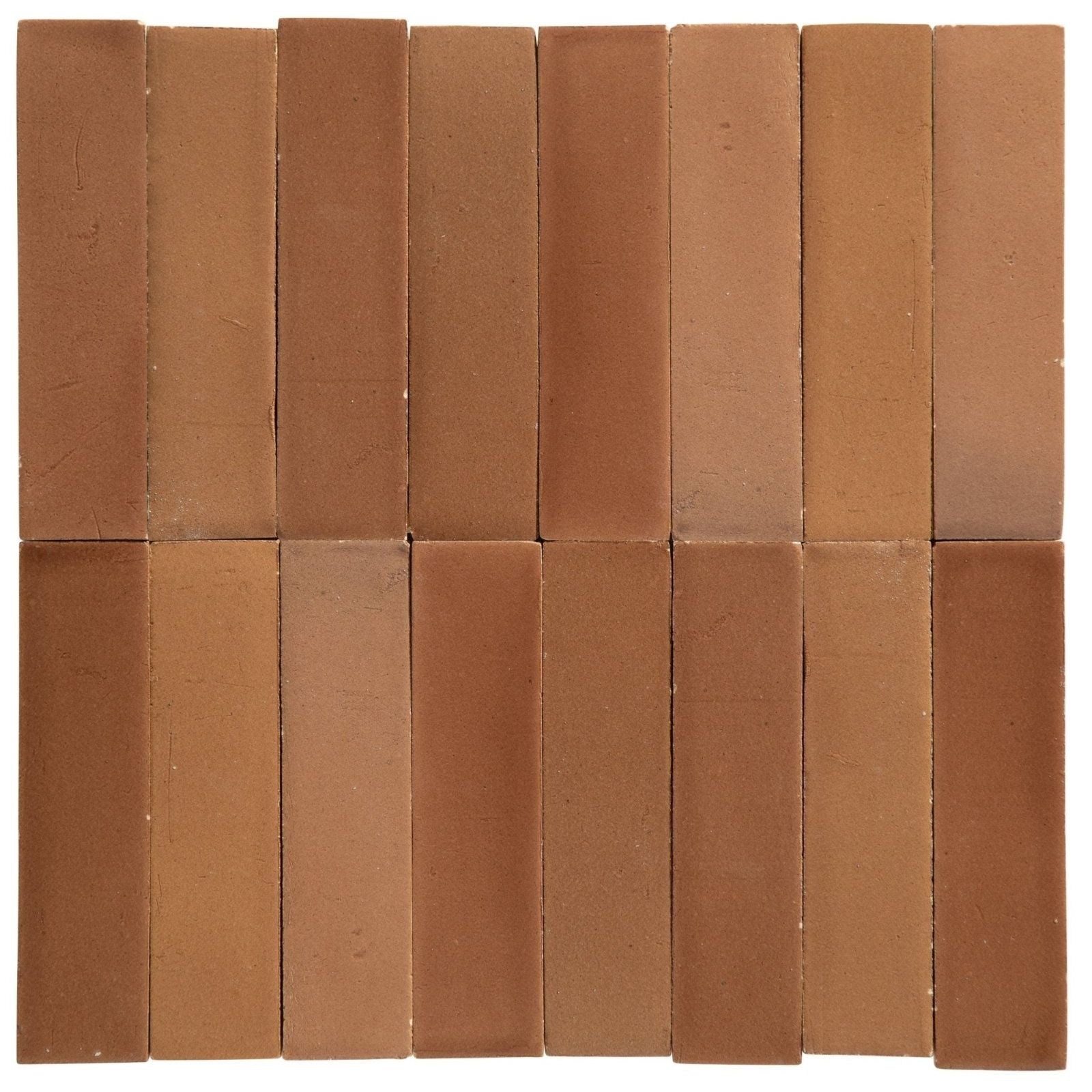 Rectangular terracotta stone glaze ceramic tan gloss brick tiles arranged in a grid pattern showcasing glossy finish