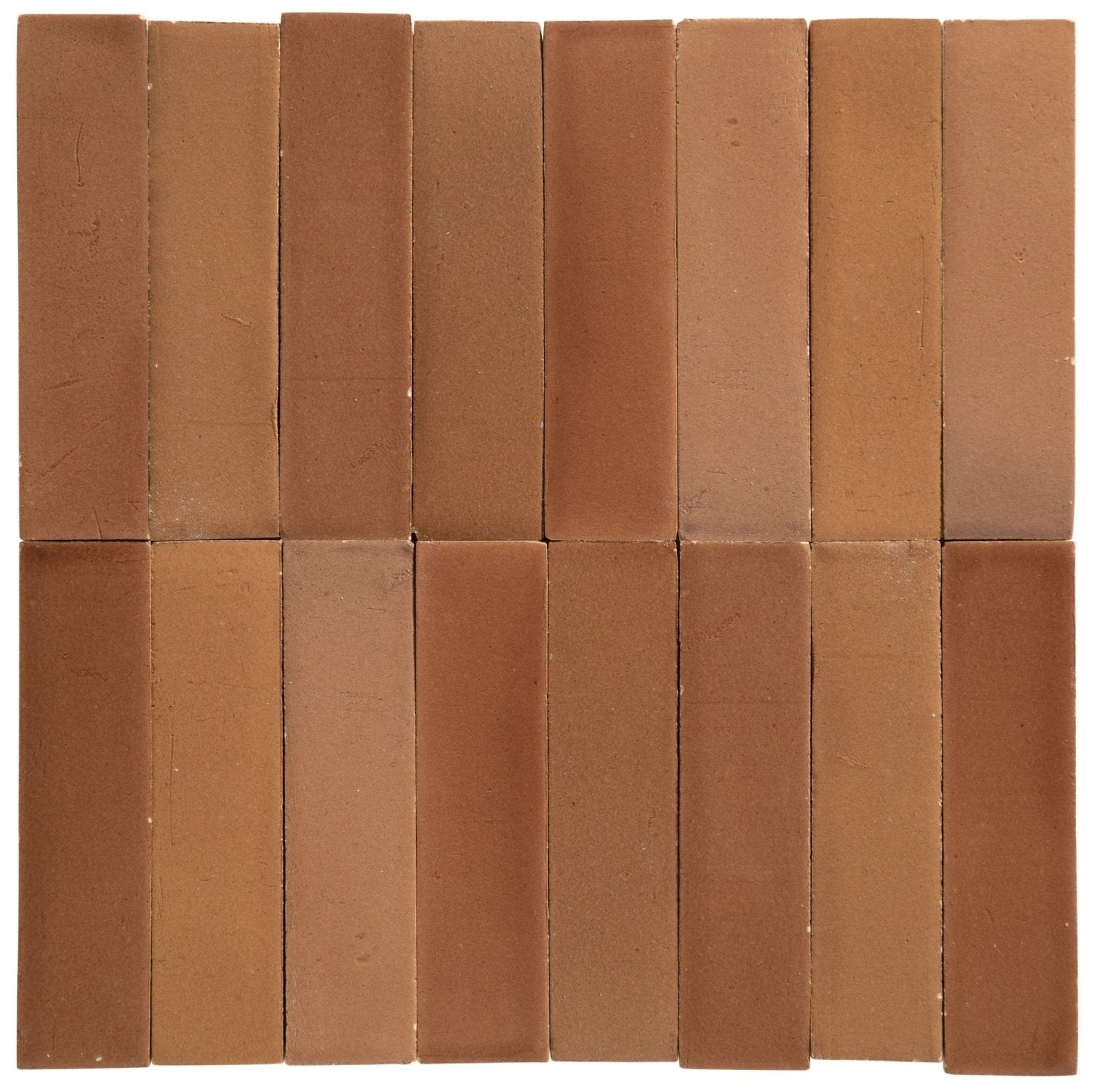 Rectangular terracotta stone glaze ceramic tan gloss brick tiles arranged in a grid pattern showcasing glossy finish