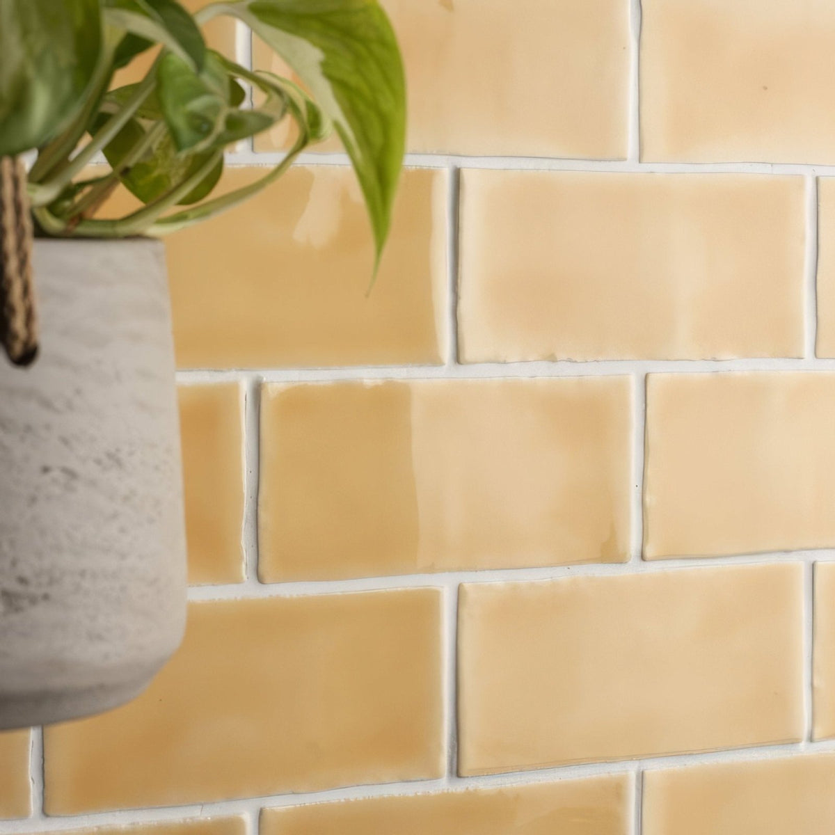 A hanging concrete planter with a textured matte gray finish and woven rope handle for straw half tile wall tiles