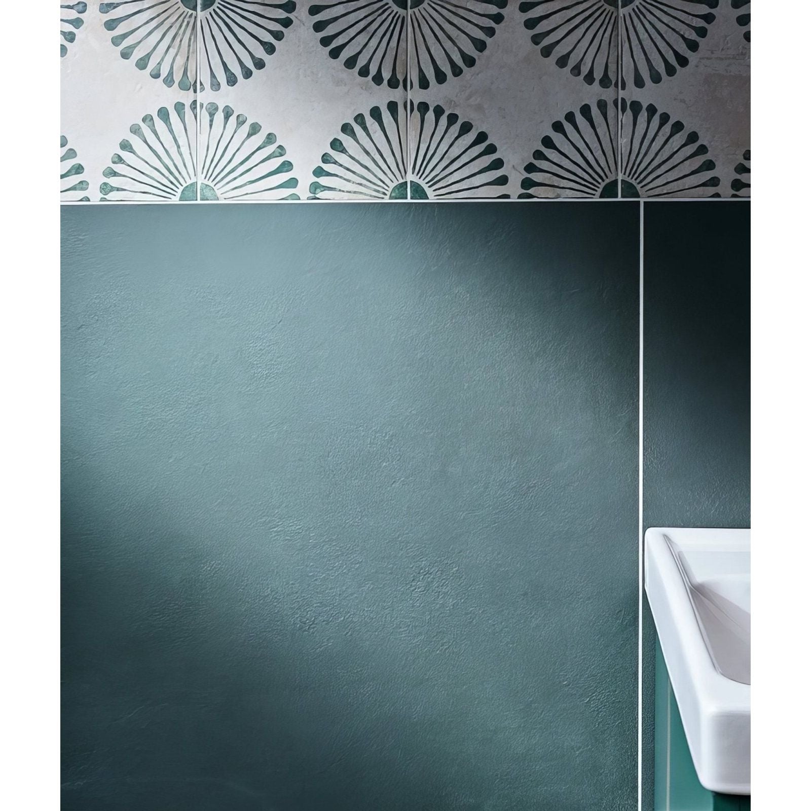 Dark teal stucco porcelain textured green wall tiles with matte finish and a tactile surface design