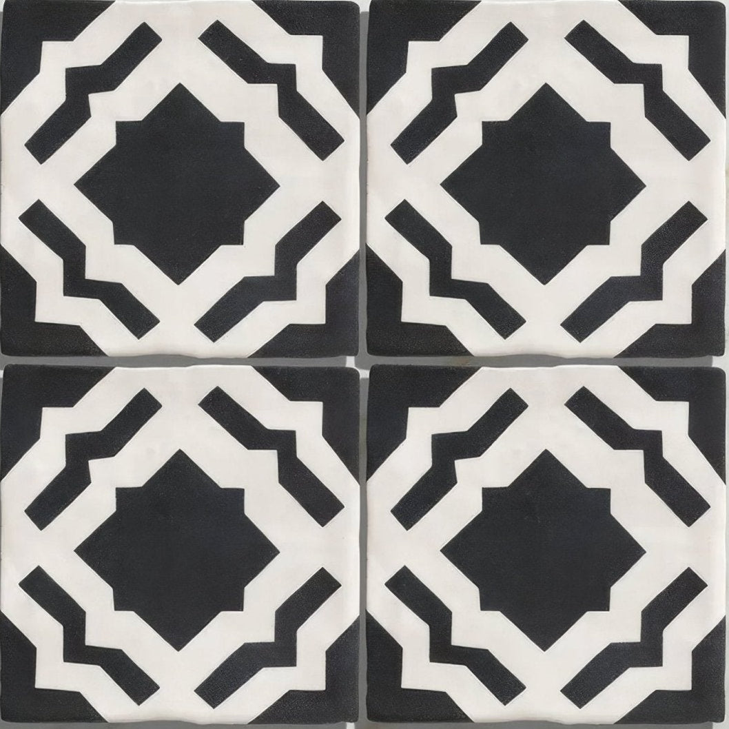 Studio cassius blue ceramic black and white geometric patterned ceramic tiles ideal for flooring and walls