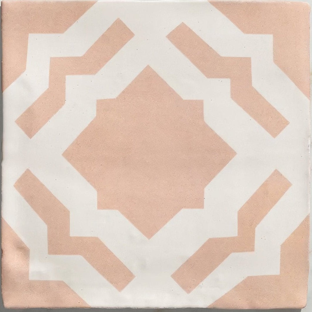 Studio cassius pink ceramic square ceramic tile with geometric pattern in soft pink and white