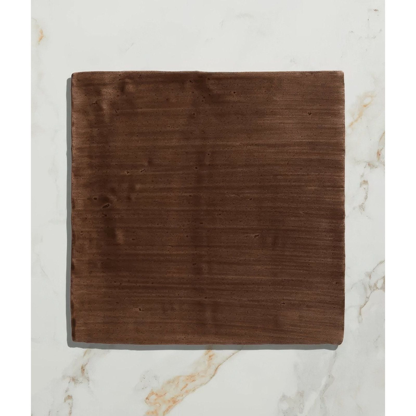 Studio jamboree handpainted ceramic chocolate field tile with brown rectangular shape and textured wood grain finish