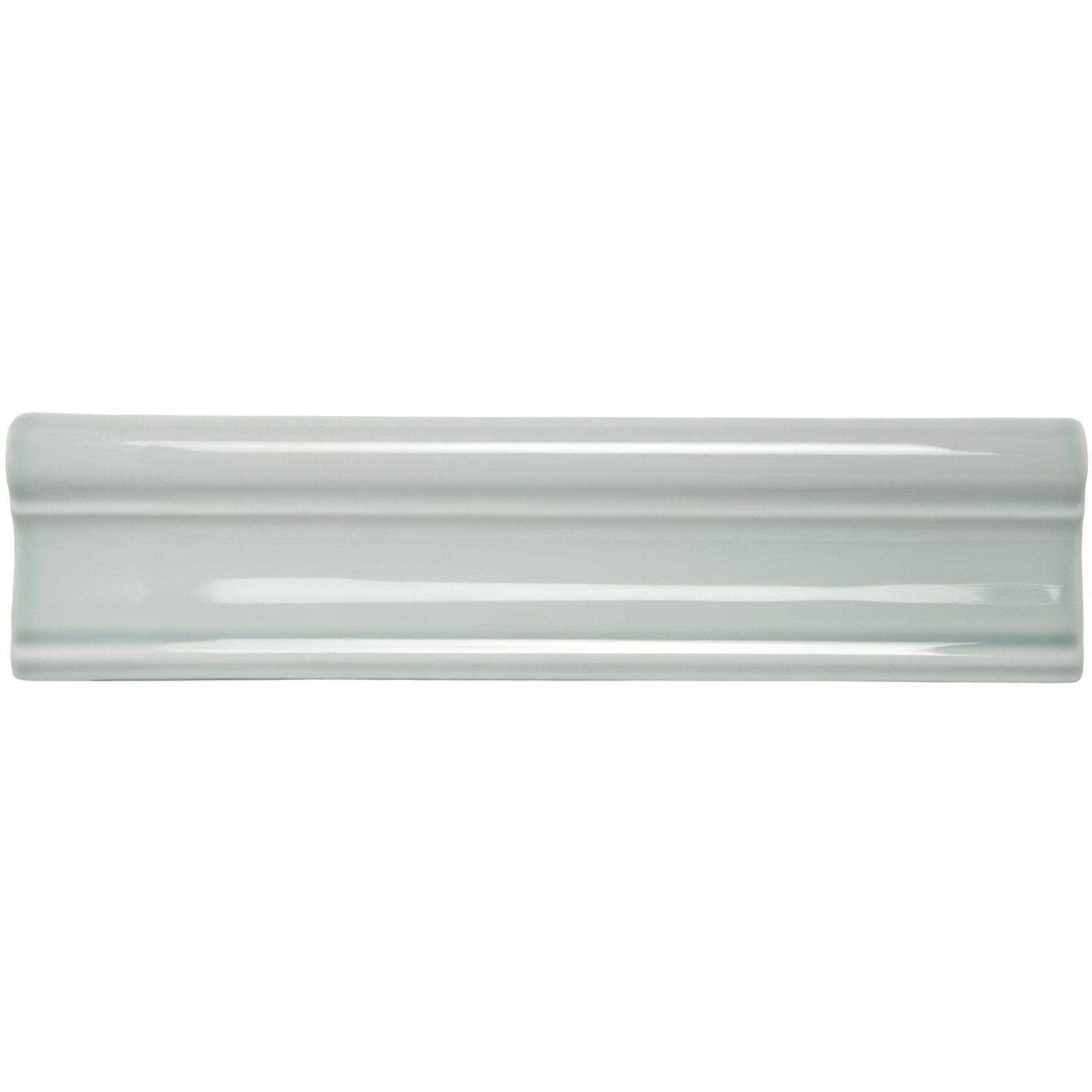 A sleek glossy light gray ceramic tile sudbury clarence with subtle curved profile and elegant horizontal ridges