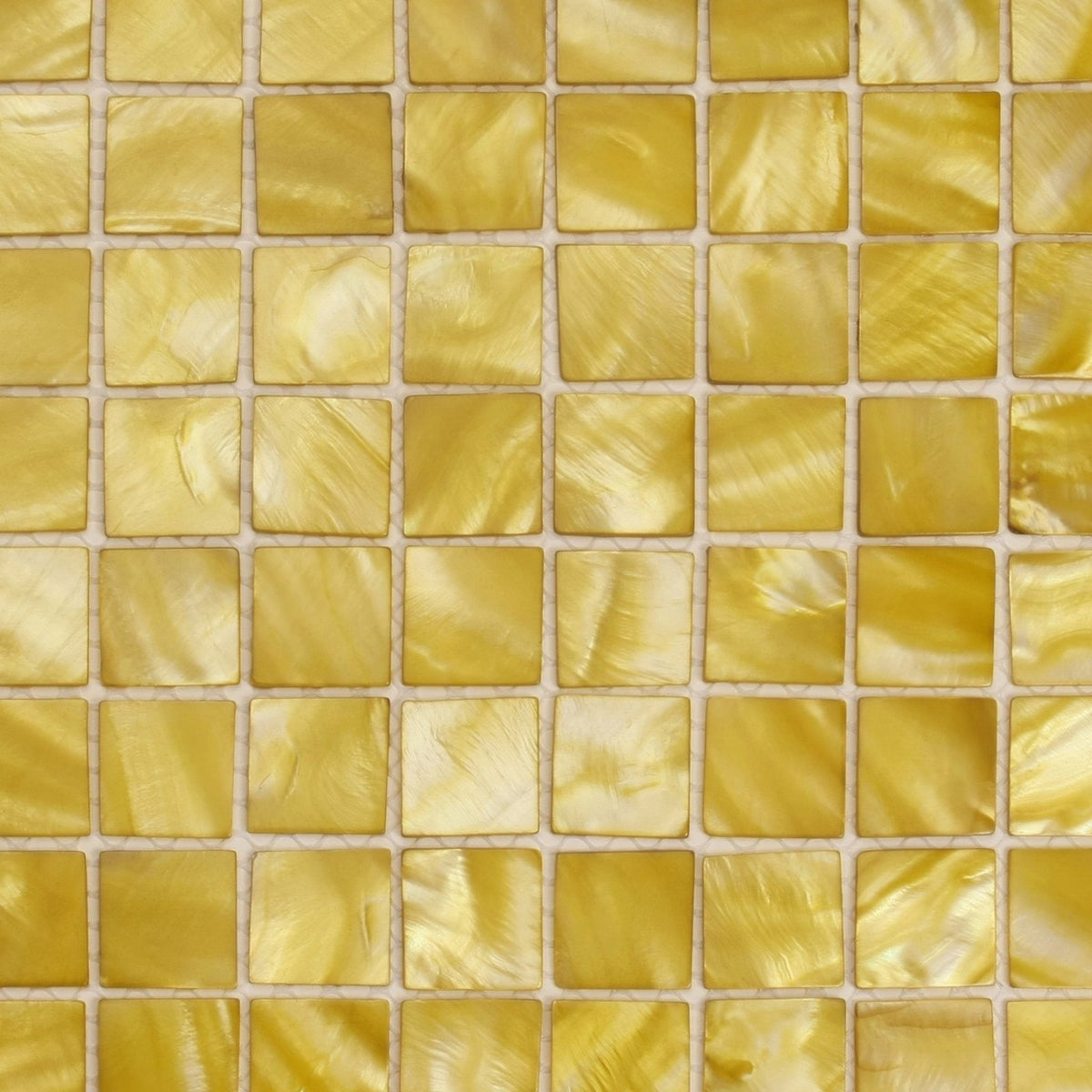 Golden iridescent summers day 25mm square mosaic tiles with glossy mother of pearl finish