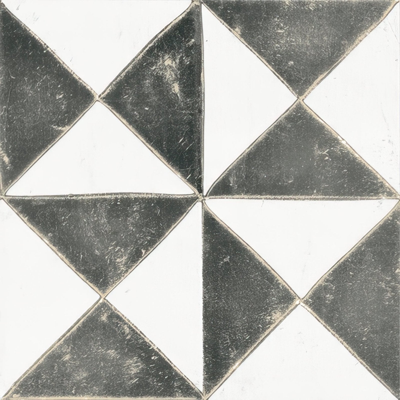 Sunset Black tile featuring black and white diamond pattern with distressed vintage finish for flooring or walls