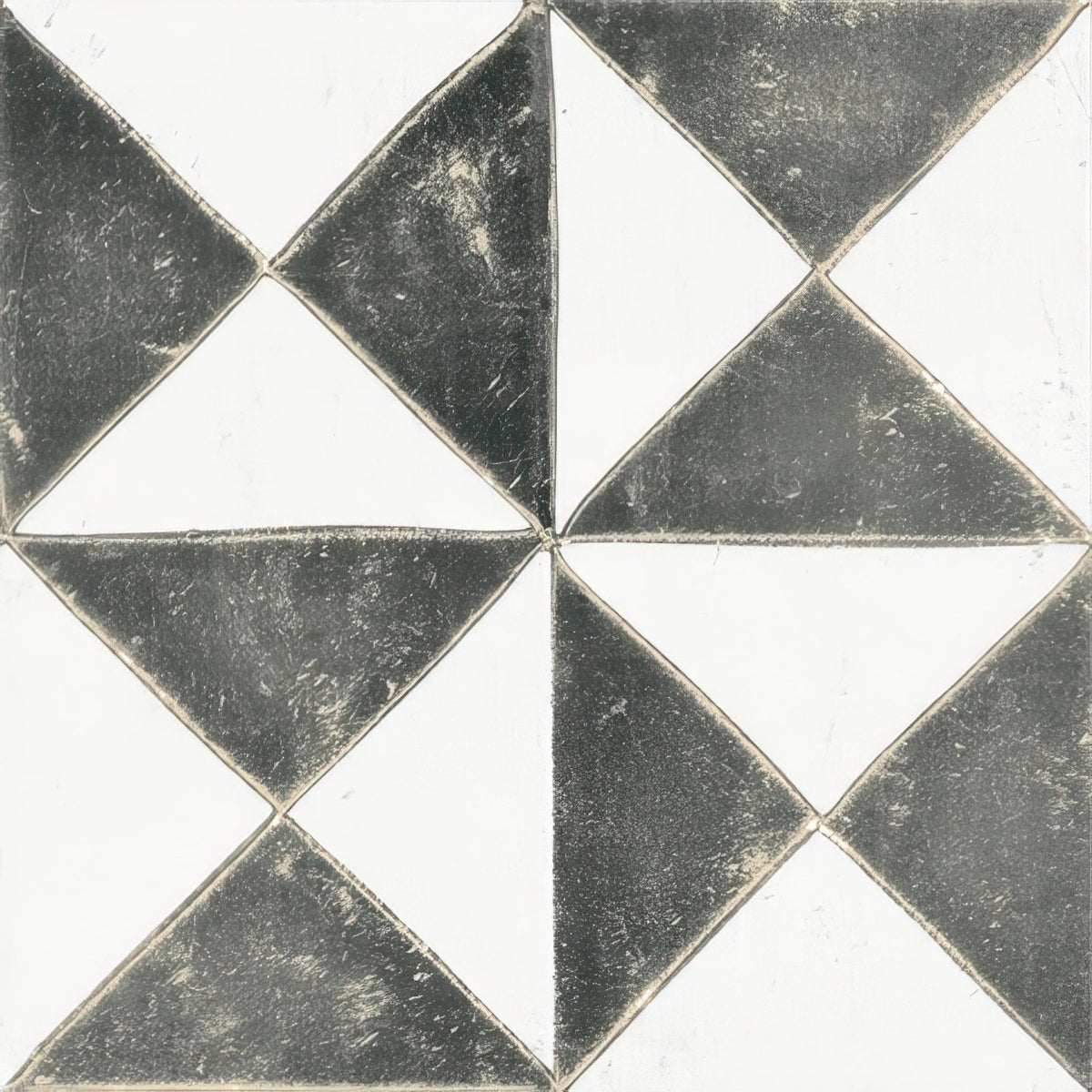 Sunset Black tile featuring black and white diamond pattern with distressed vintage finish for flooring or walls