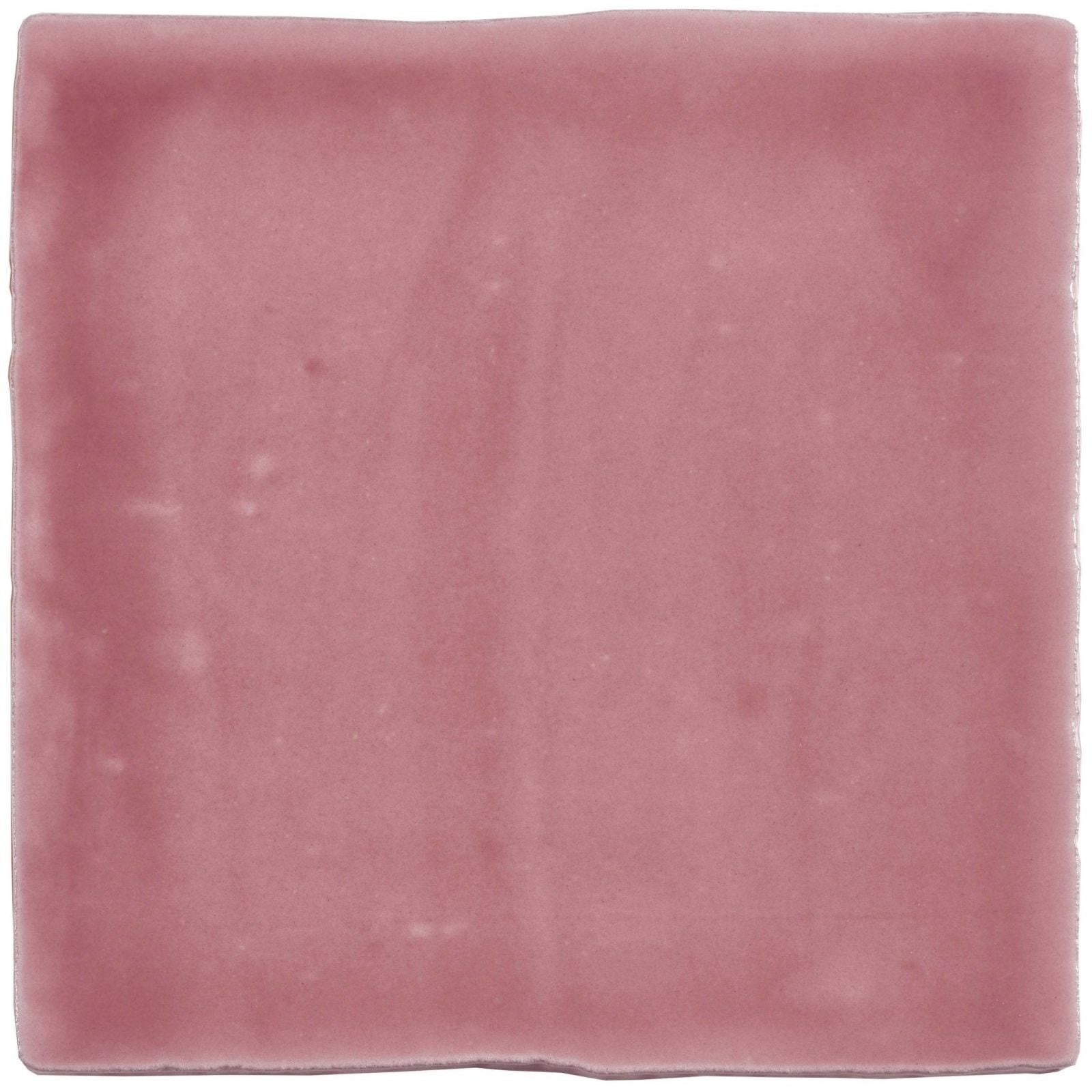 A square matte pink ceramic tayberry field tile with subtle texture and slightly uneven edges