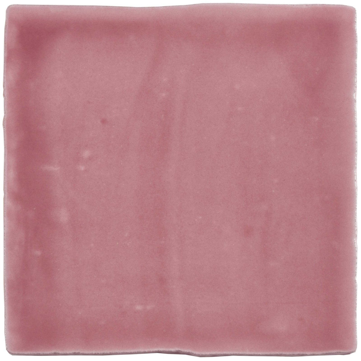 A square matte pink ceramic tayberry field tile with subtle texture and slightly uneven edges