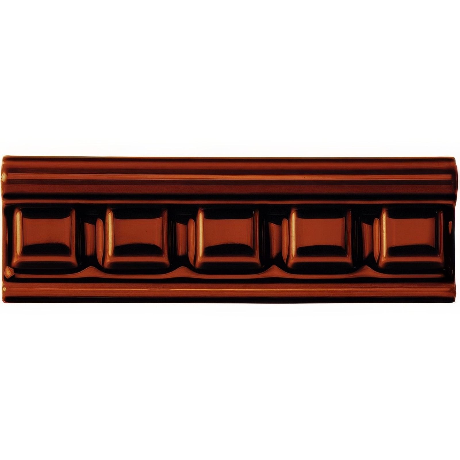 Teapot brown dentil moulding rich brown ceramic tile with glossy finish and embossed chocolate bar design
