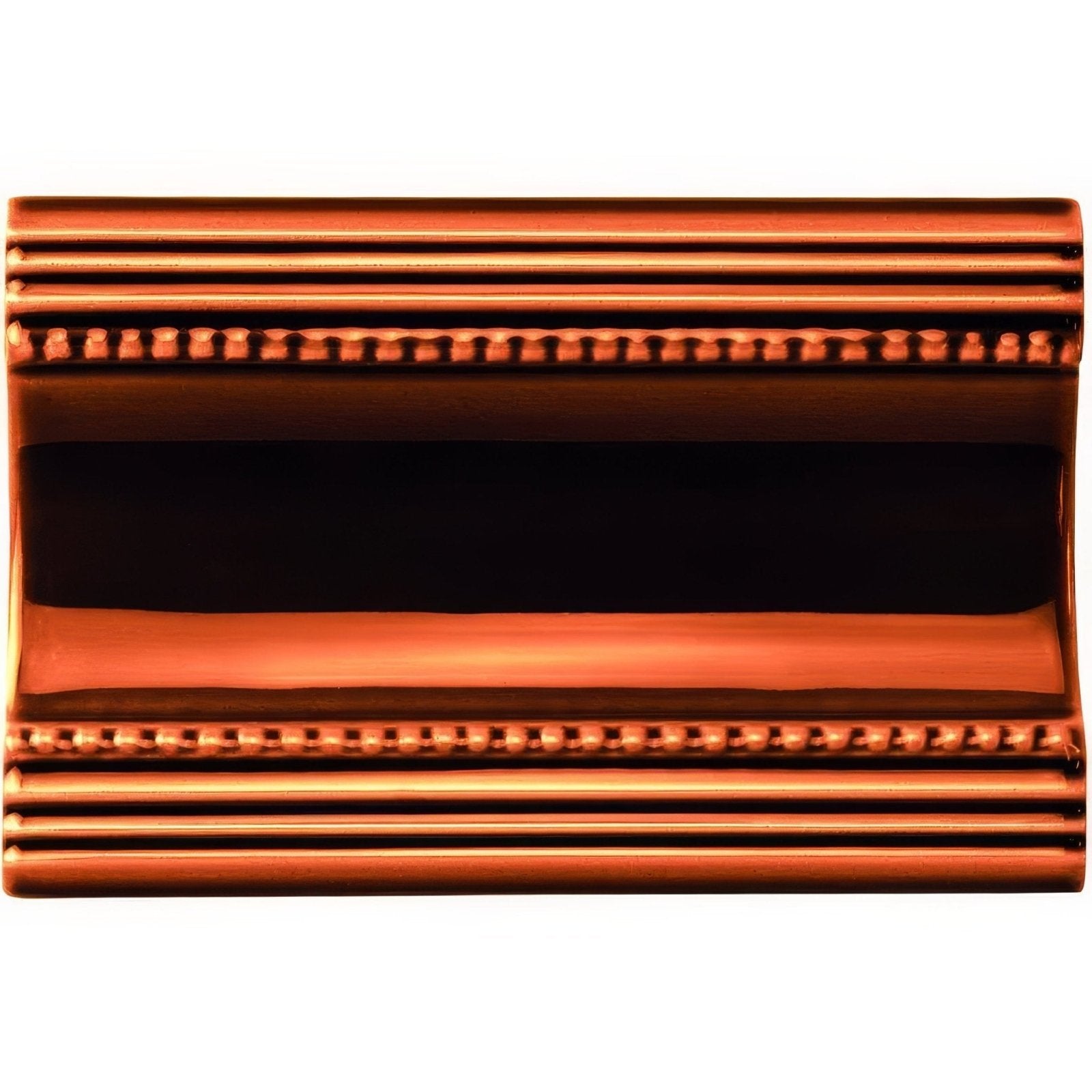 Copper-colored rectangular picture frame with ornate beaded and reeded detailing for teapot brown plain cornice