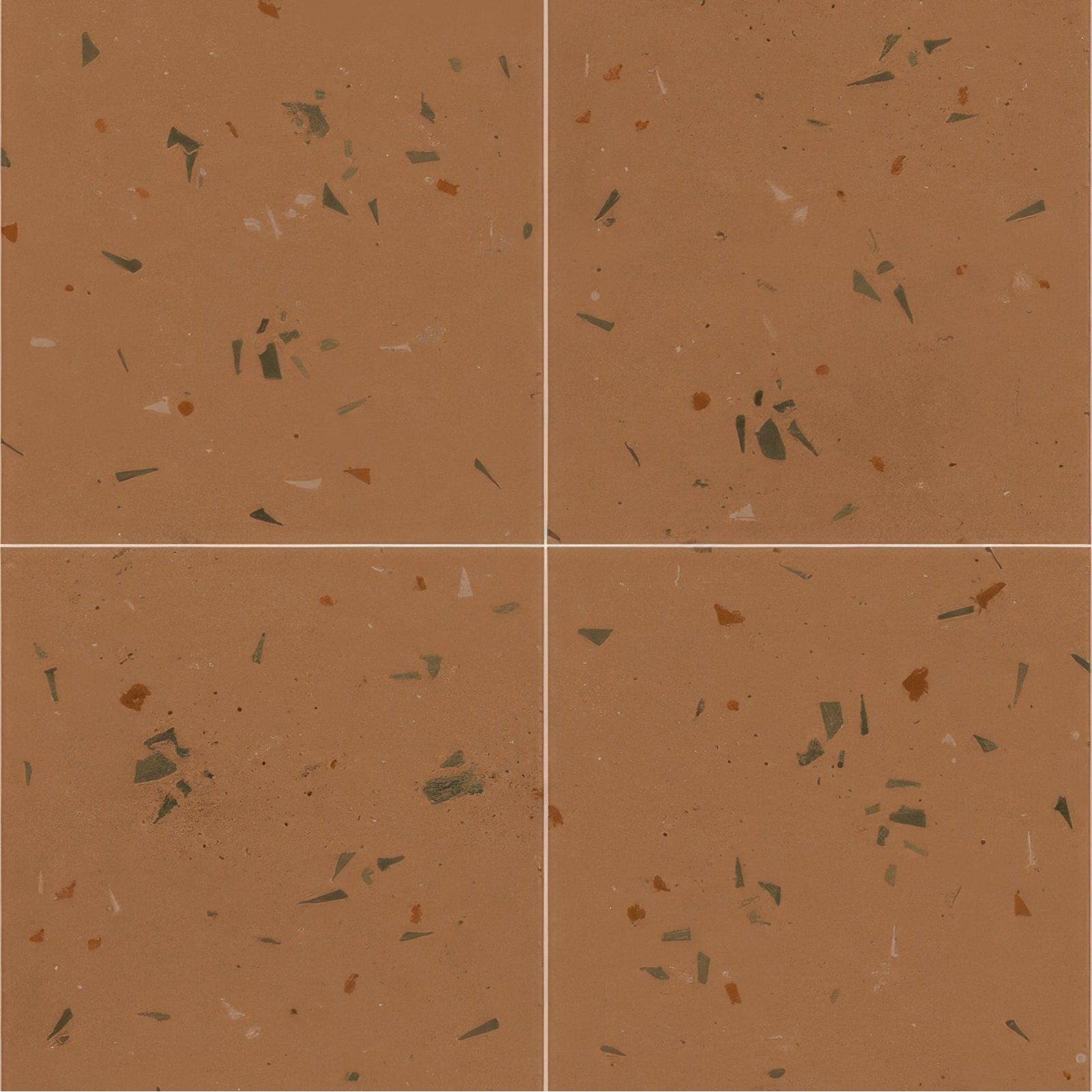 Terracotta fragment 20x20cm terrazzo tiles with terracotta base and green white brown flecks for flooring or walls