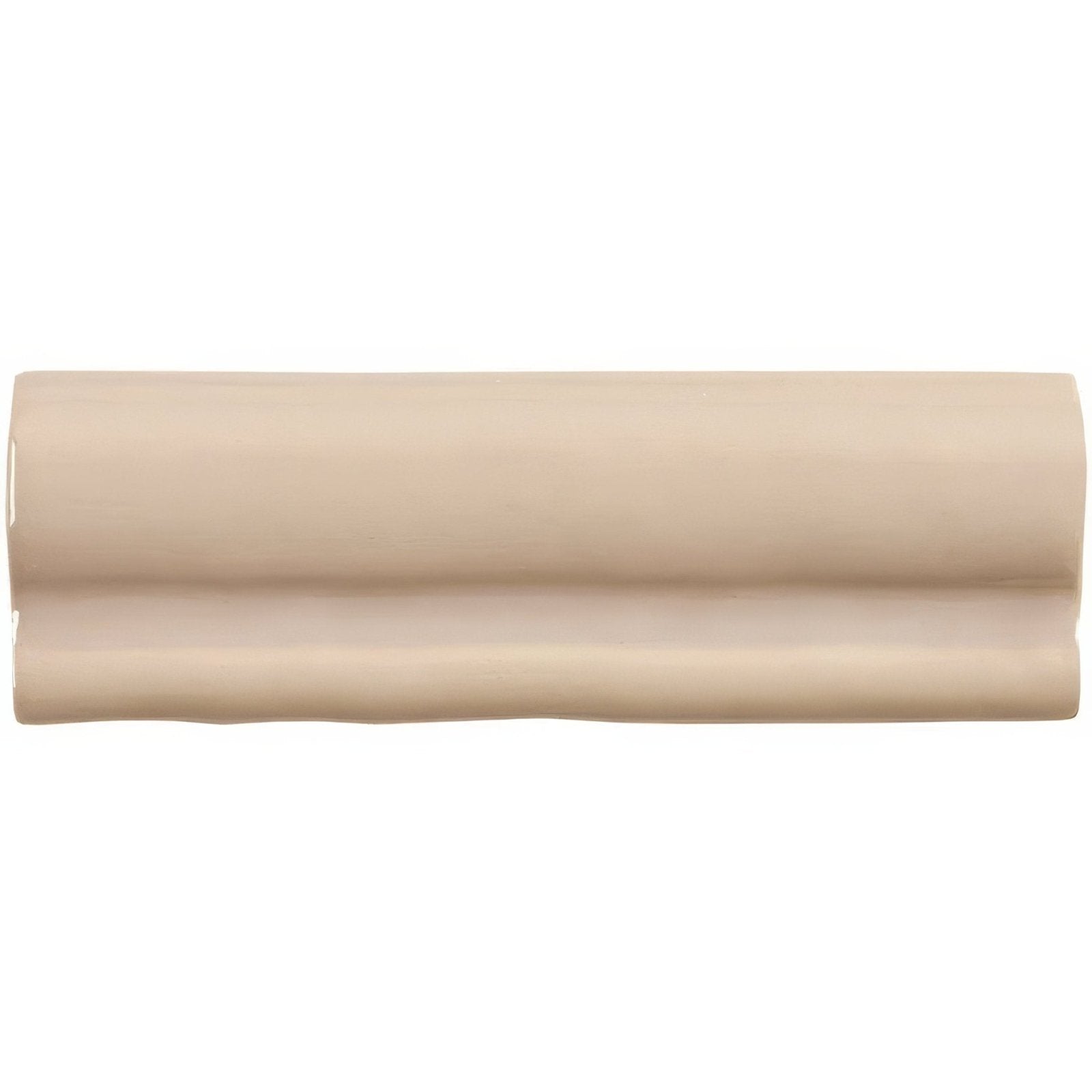 Beige ceramic thatch torus moulding with a smooth glossy finish and subtle curved profile for crown molding
