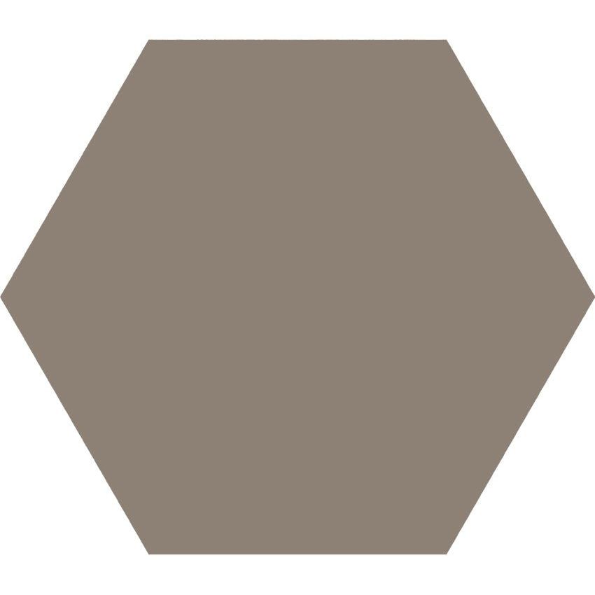 A solid taupe hexagonal tile with a smooth matte finish from the timeless hexagon taupe matt collection
