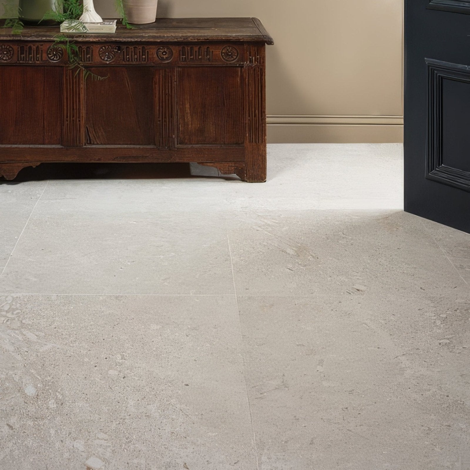 Light gray Tisbury porcelain tiles 80 x 80cm with a natural textured stone surface for flooring or walls