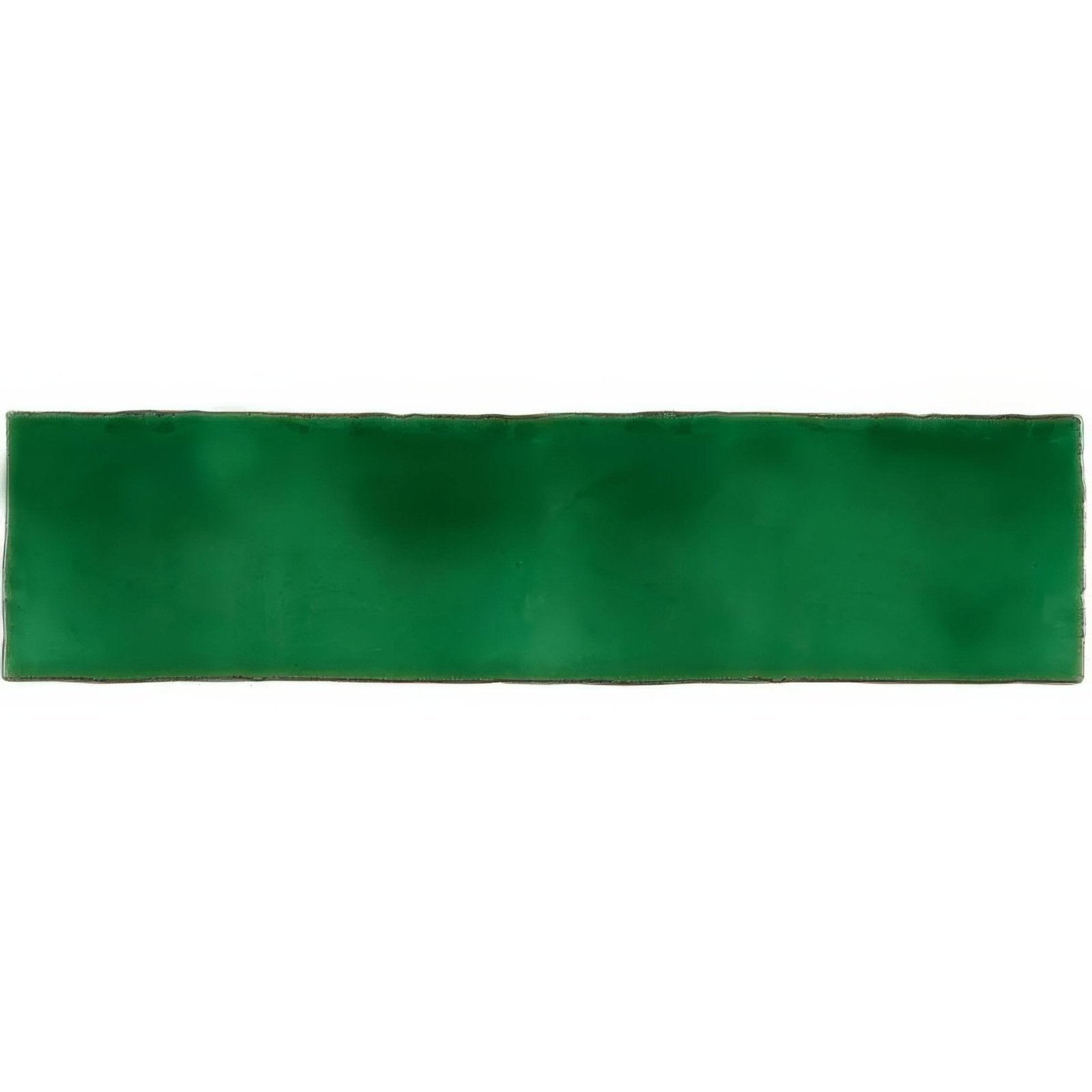 A solid rectangular tourmaline large brick tile with a smooth slightly glossy green surface and uniform coloration