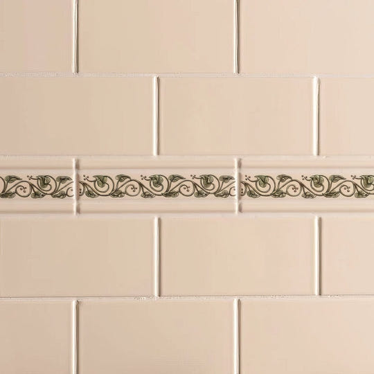 Trailing Ivy, Green Classical Decorative Border, on County White Ceramic Wall Tile - alternate view