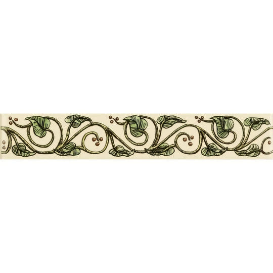 Cream-colored decorative border with elegant green ivy leaves and brown berries on county white background