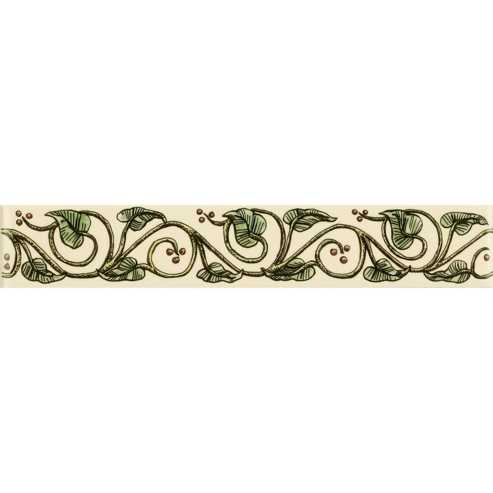 Cream-colored decorative border with elegant green ivy leaves and brown berries on county white background