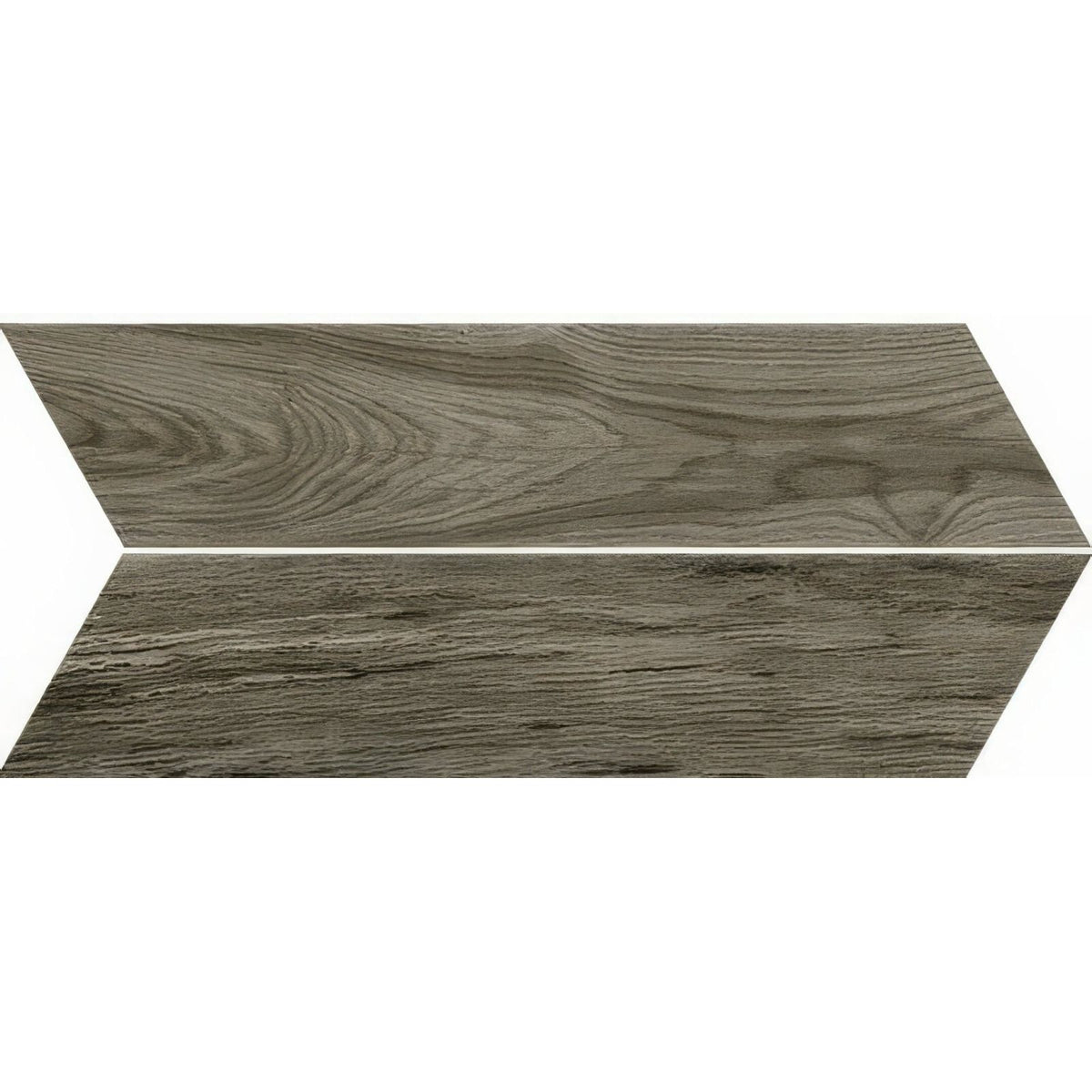 Tree-Soul Grey Chevron Matt grey wood-effect tiles with a realistic wood-grain texture