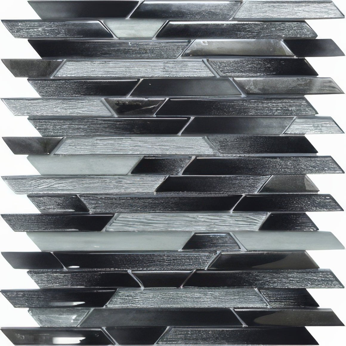 Black and silver metallic glass mosaic tile trip belart gris mosaic with textured layered design for wall decor