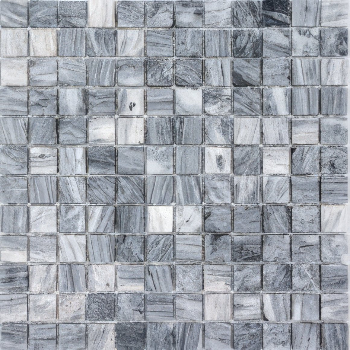Trip cloudy grey mosaic tile features gray and white natural veined marble for elegant wall and floor decor
