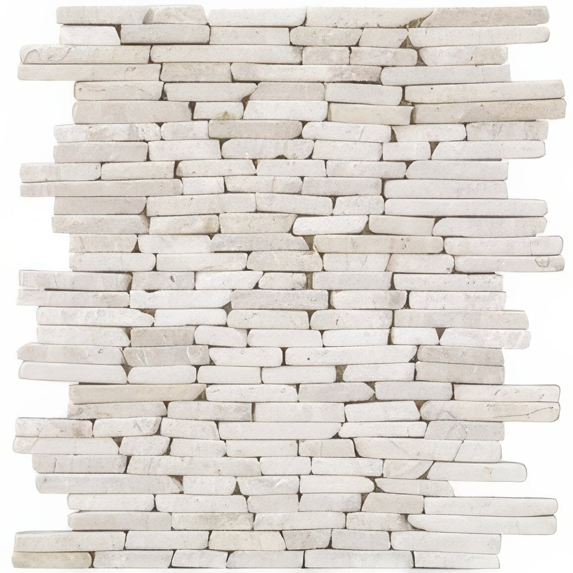 White stone mosaic tile trip kuda blanco mosaic with rustic stacked brick pattern for wall decoration