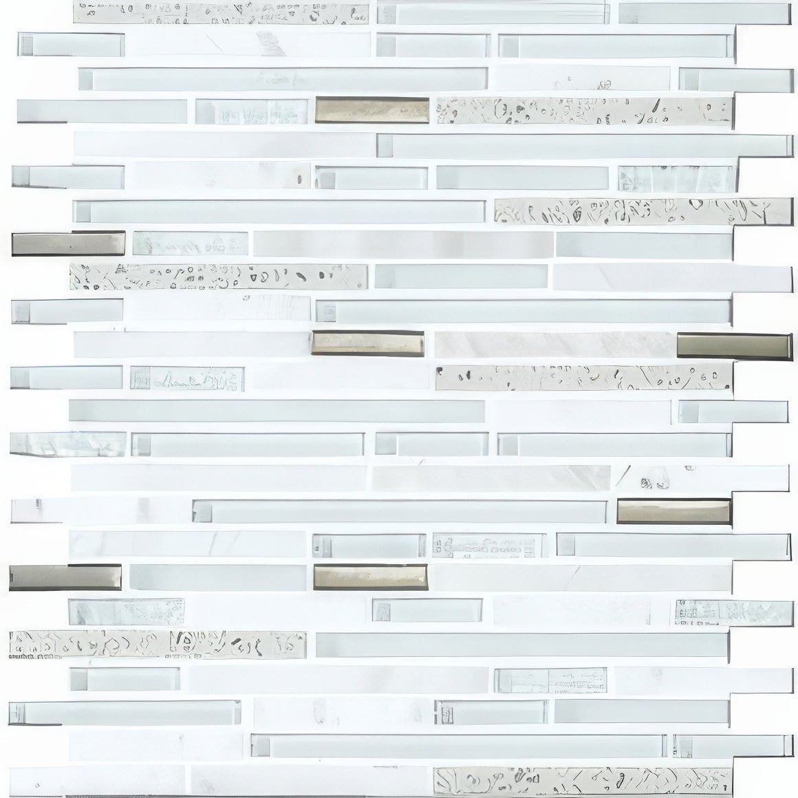 Trip lluvia blanco mosaic modern glass mosaic tile panel with horizontal frosted white clear and metallic silver strips