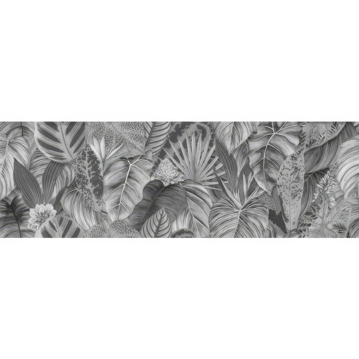 Gray tropical leaf wallpaper single tile with intricate monochrome patterns for tropical oasis decor