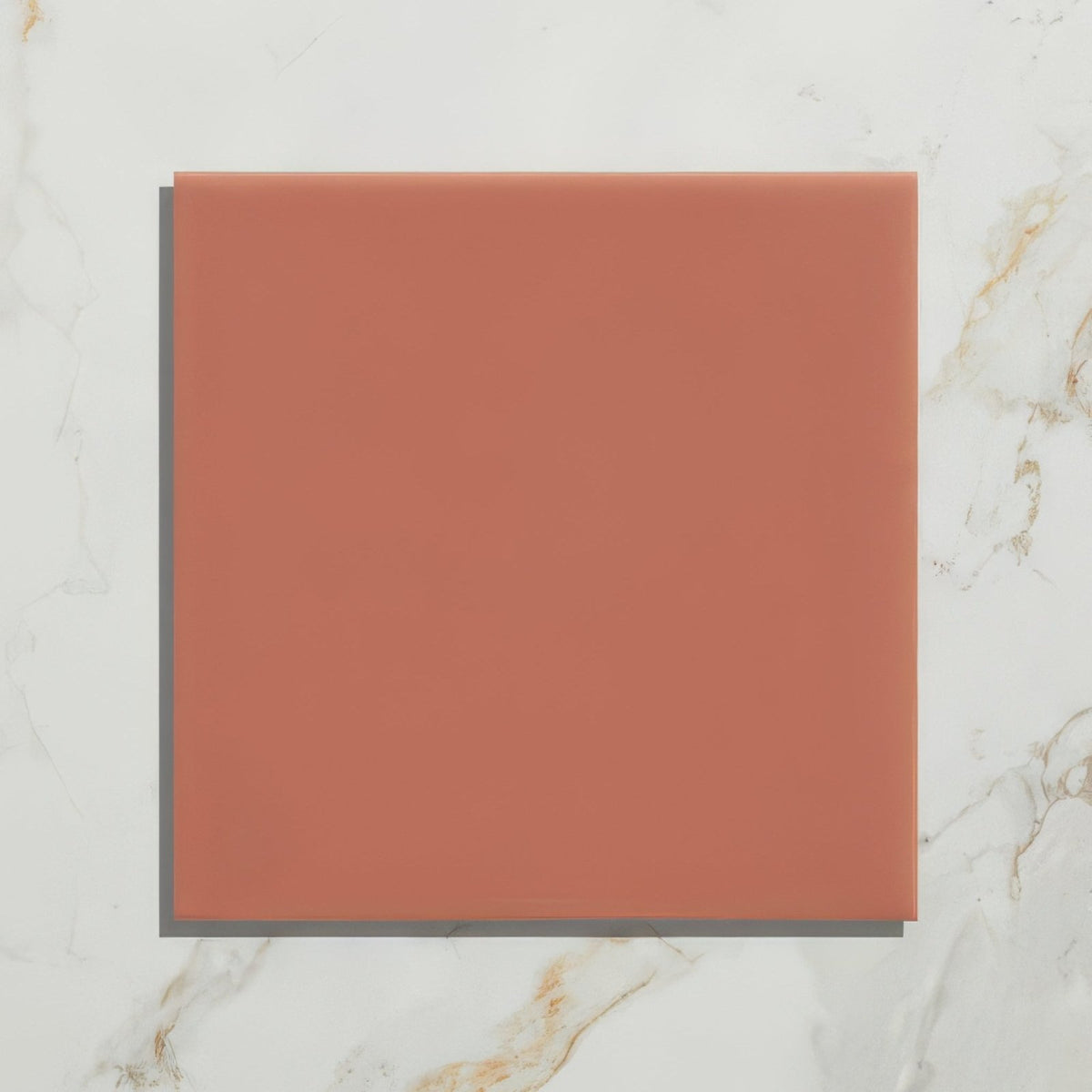 A square terracotta-colored ceramic tile with a smooth matte finish from the tunstall ceramic coral square collection