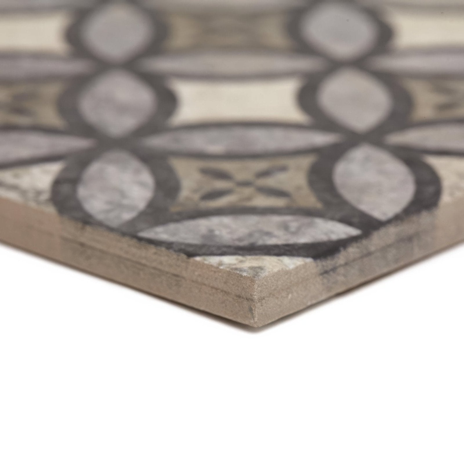 Gray and beige mosaic urban axel patterned porcelain tile with vintage-inspired geometric design