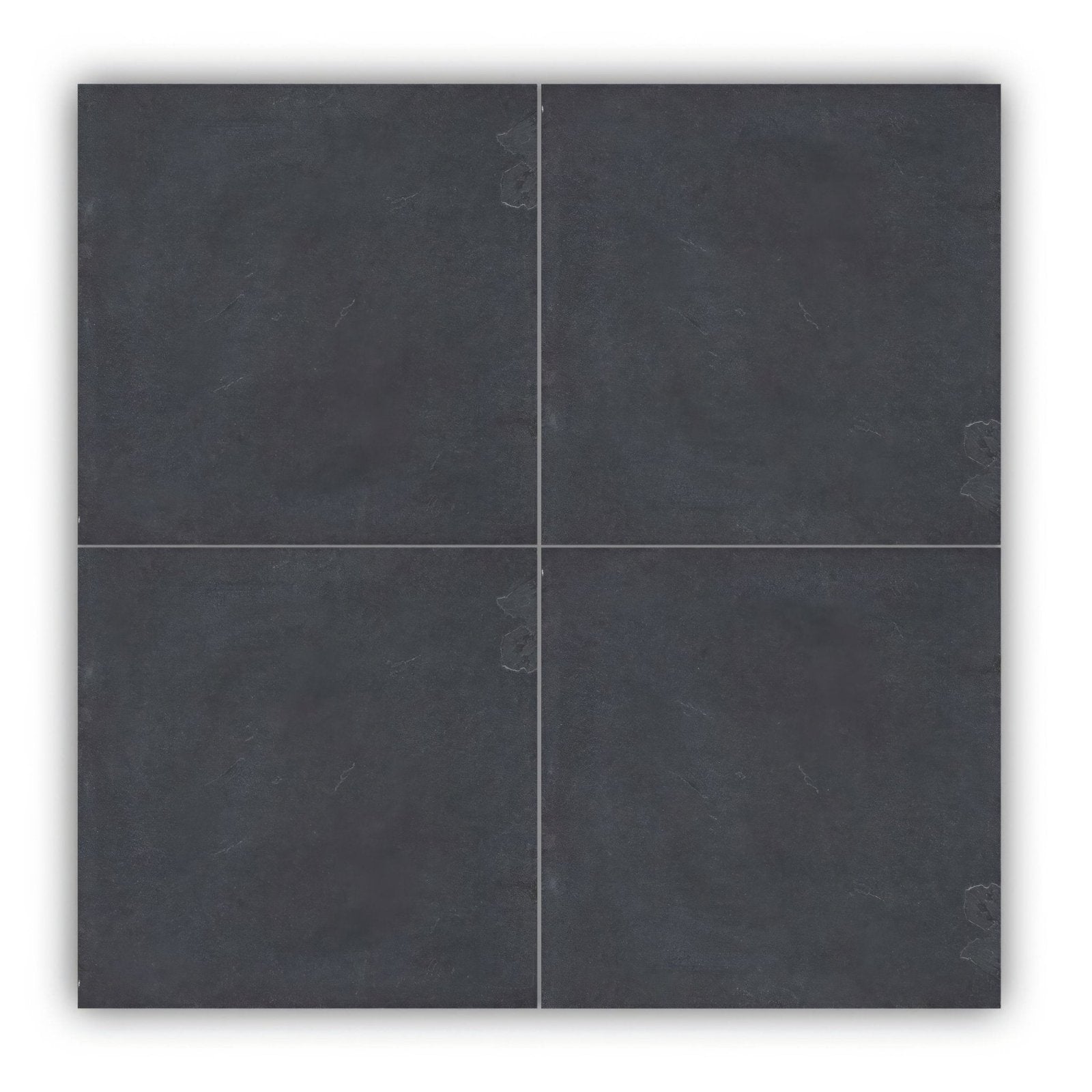 Dark gray matte-finish ceramic floor tiles in a 2x2 grid from urban slate 40 x 40 black grey collection