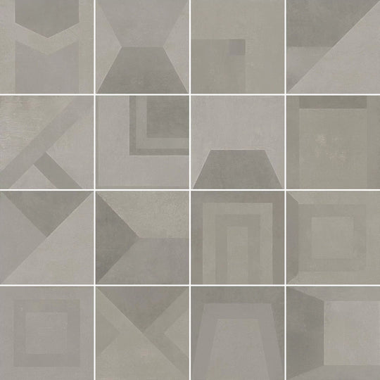 Gray geometric mosaic tile with subtle depth and soft matte finish from venti boost cold mix collection