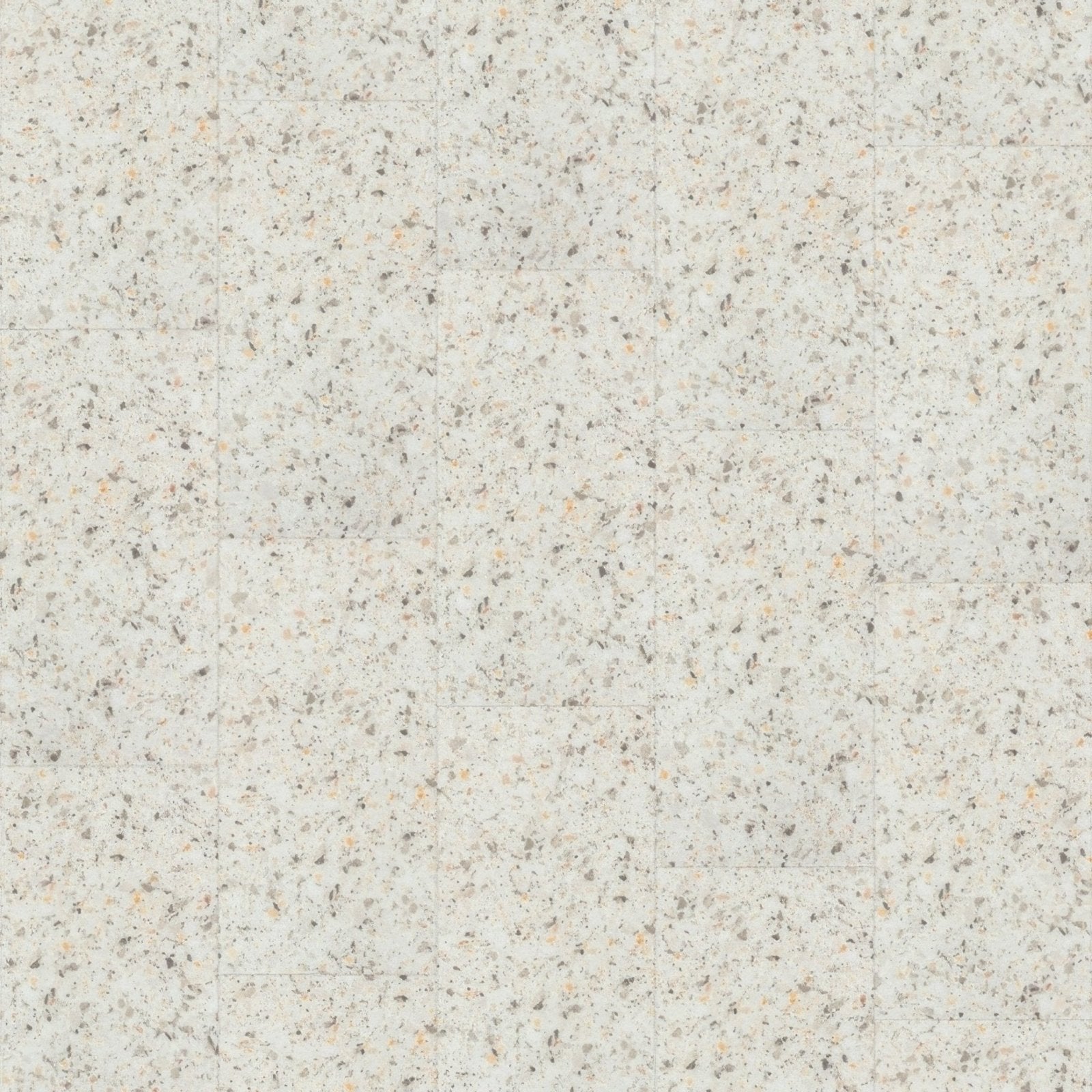 Beige terrazzo small vinyl floor tiles with gray black and subtle orange flecks verona f523 design