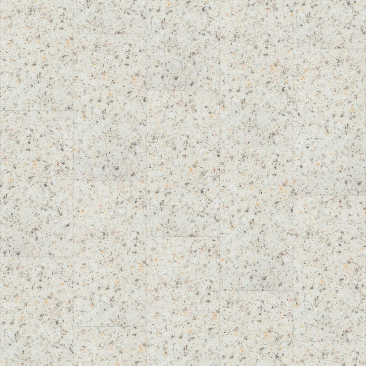Beige terrazzo small vinyl floor tiles with gray black and subtle orange flecks verona f523 design