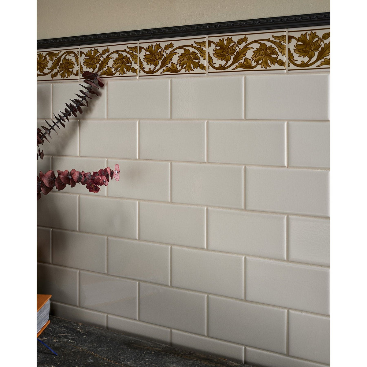 Victorian Style Carnation Border Ochre - shown in a finished interior
