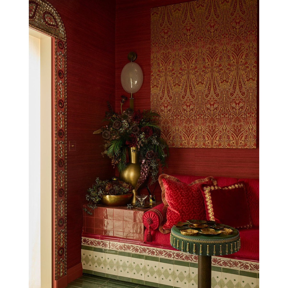Victorian Style Carnation Border Rose - styled on a wall in a room setting