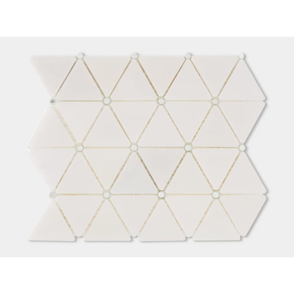 Victorian diamond marmara mirror mosaic featuring white triangular ceramic tiles with metallic silver geometric lines