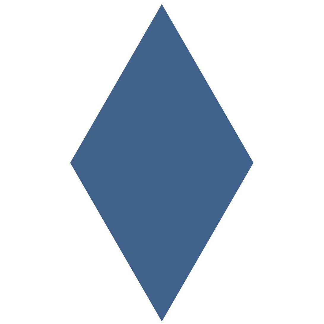 Solid blue diamond shaped Victorian floor tile measuring 182 by 105mm for decorative flooring designs