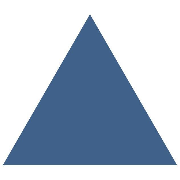A solid blue equilateral triangle victorian floor tile with clean sharp edges measuring 104 x 89mm