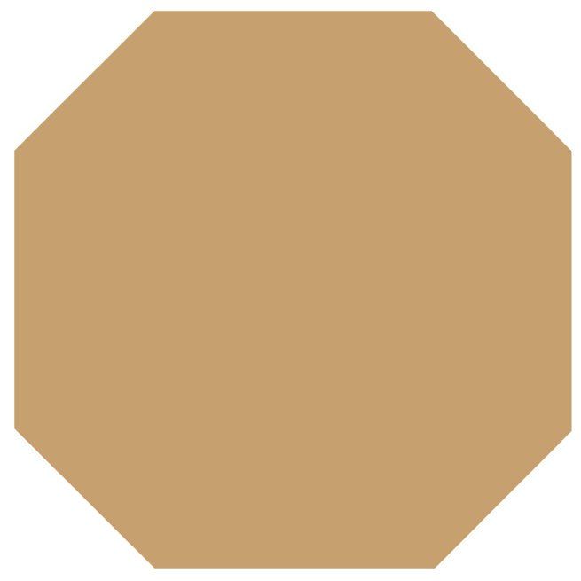 A solid tan octagonal victorian floor tile with a smooth uniform surface measuring 106 x 106mm