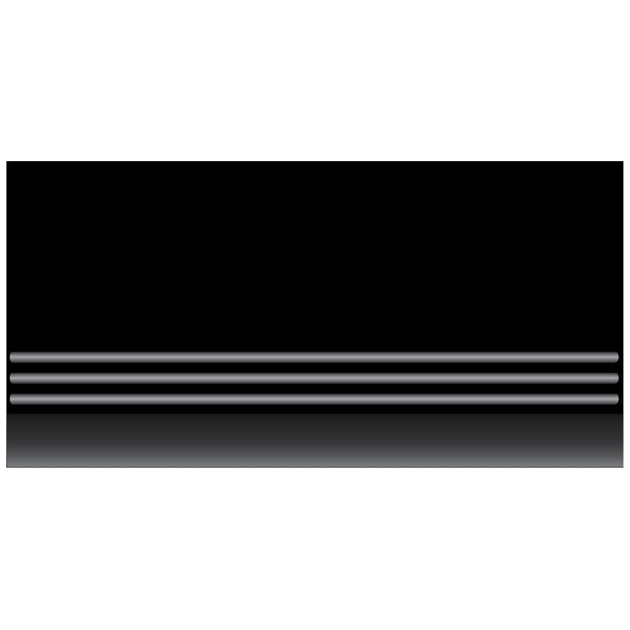 Black rectangular victorian floor tile step tread with three horizontal silver stripes measuring 151 x 75mm