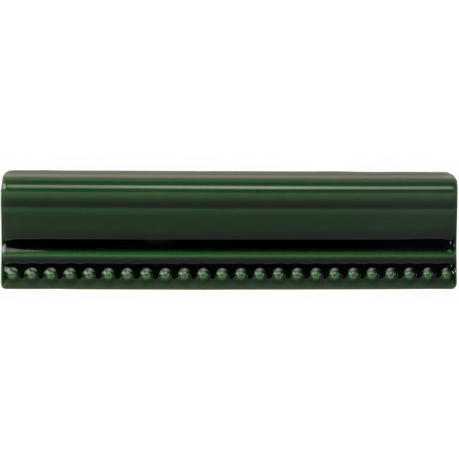 Victorian green Hogarth moulding dark green ceramic razor blade holder with smooth finish and metallic bead details